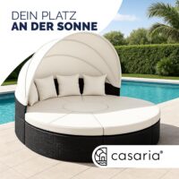 Insulă solară din poliratan, negru/crem, Ø230cm