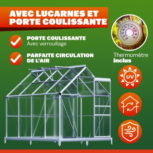 Seră din aluminiu 250x190x195cm cu fundație