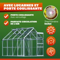 Seră din aluminiu 250x190x195cm cu 2 ferestre de mansardă