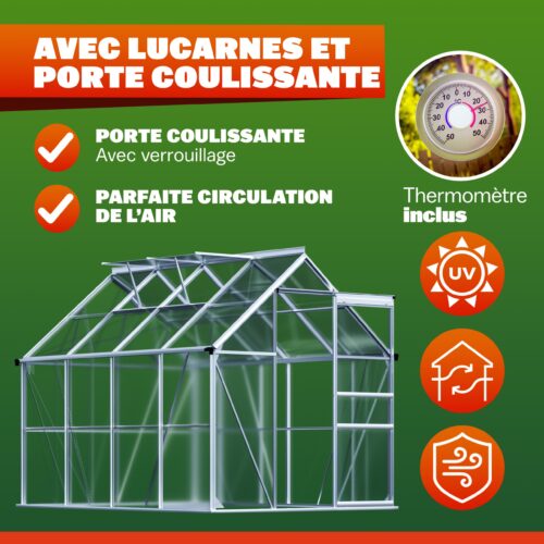 Seră din aluminiu 250x190x195cm cu 2 ferestre de mansardă