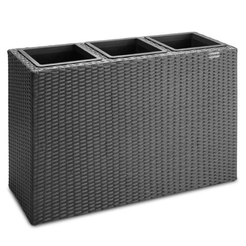 Ghiveci de flori din poliratan, negru, 83x30,5x60cm