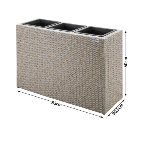 Ghiveci de flori din poliratan, crem, 83x30,5x60cm