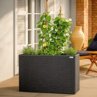Ghiveci de flori din poliratan negru 95x27x60cm