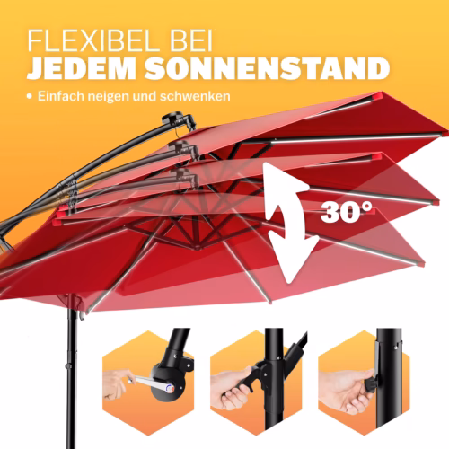 Umbrelă solară LED Mali Roșie Ø350cm Protecție UV 80+ Husă