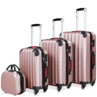 Set valize rigide, 4 piese, cu accesorii, roți 360°, ABS auriu-roz