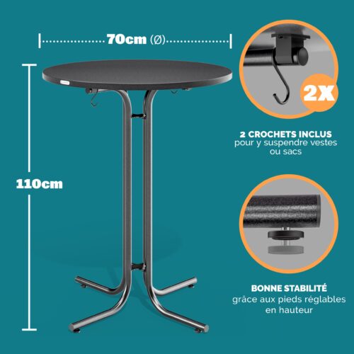 Masă gri pliabilă, verticală, Ø70x110cm, pentru exterior, reglabilă pe înălțime până la 100kg