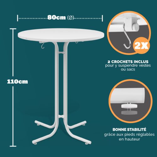 06_109655_on_amb_amz_high_fr.jpg Masă pliabilă albă Ø80x110cm, pentru exterior, reglabilă pe înălțime până la 100kg