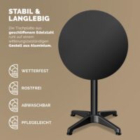 Set de 2 mese în picioare, Ø60cm, reglabile înălțime 70/115cm, pliabile, aluminiu, negru