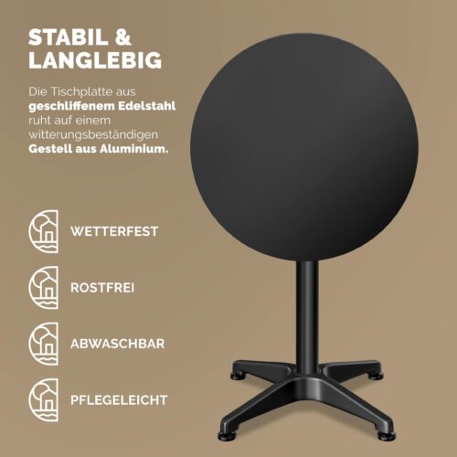 Set de 2 mese în picioare, Ø60cm, reglabile înălțime 70/115cm, pliabile, aluminiu, negru