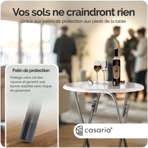 Set de 2 mese de bar pliabile, Ø60cm, aspect marmură, alb, înălțime 110cm
