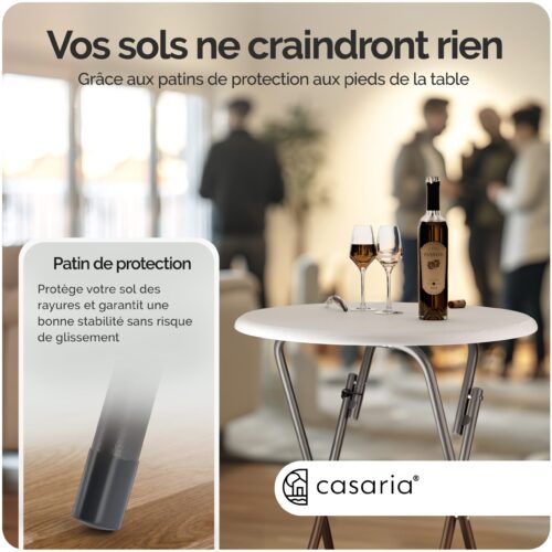 Set masă verticală 2 piese Ø60cm pliabilă cu decor din lemn alb
