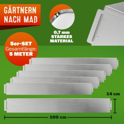Set de 5 borduri de pat din metal argintiu 5m x 14cm