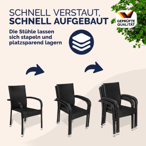 Scaun stivuibil Comfort din poliratan, set de 4, negru