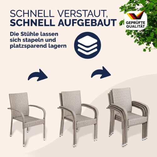 Scaun stivuibil din poliratan Comfort, set 4 piese, crem