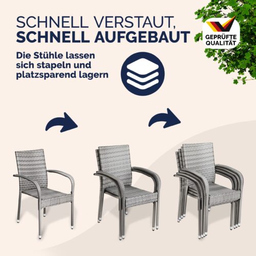 Scaun stivuibil din poliratan Comfort, set de 4, gri