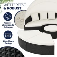 Insulă solară din poliratan, negru/crem, Ø230cm