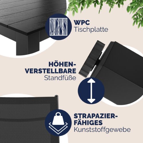 Mobilier de terasa Bern masa cu 6 scaune, 7 piese, antracit, aluminiu, blat WPC