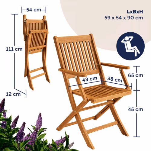 Set gradina si terasa ,masa si 4 scaune pliabile din lemn salcam CASARIA® Sydney Comfort, 5 piese,certificat FSC®