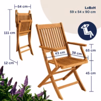 Set gradina si terasa ,masa si 4 scaune pliabile din lemn salcam CASARIA® Sydney Comfort, 5 piese,certificat FSC®