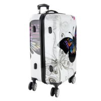 Set valize rigide, 4 piese, roți 360°, geantă cosmetică Butterfly, policarbonat