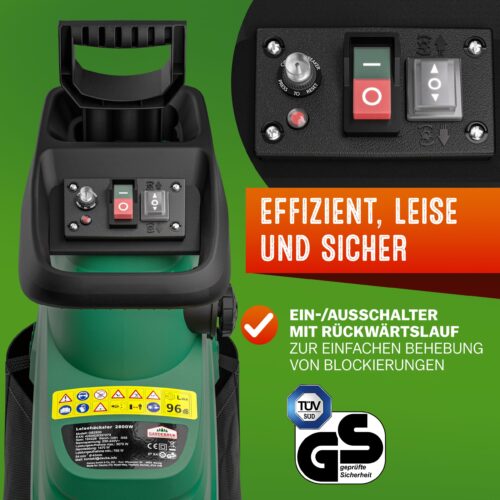 Tocător silențios pentru crengi de până la 44 mm, 3100 W, 2 saci de colectare de 60 l, 17 kg
