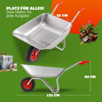 Roabă galvanizată, capacitate 100 kg, capacitate 80 l, anvelope pneumatice Ø32 cm