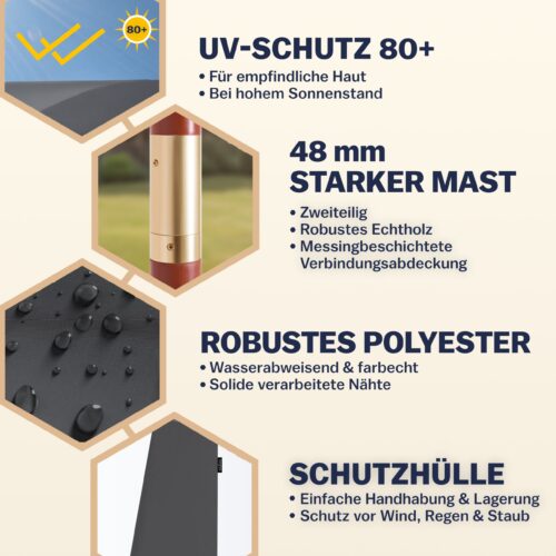 Umbrelă de soare din lemn antracit, Ø330cm, protecție UV 80+