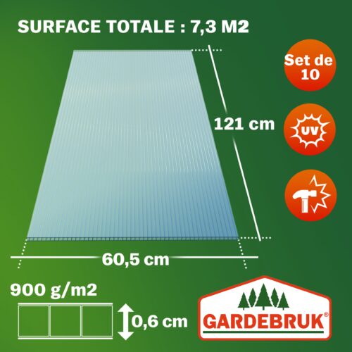 Foi de policarbonat cu pereți dubli, set de 10, grosime 6 mm, transparente, 7 m², rezistente la UV, incasabile