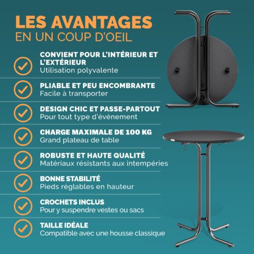 Masă gri pliabilă, verticală, Ø70x110cm, pentru exterior, reglabilă pe înălțime până la 100kg
