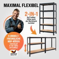Rafturi rezistente, set de 2, negre, 180x90x40cm, vopsite în câmp electrostatic, 875 kg fiecare