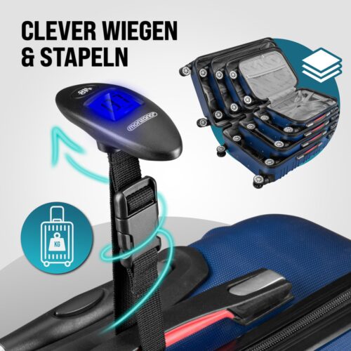 Set valize rigide, 4 piese, cu accesorii, roți 360°, ABS albastru