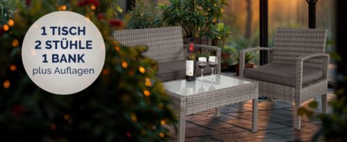 Mobilier de grădină din poliratan, 4 piese, canapea, scaune gri/antracit