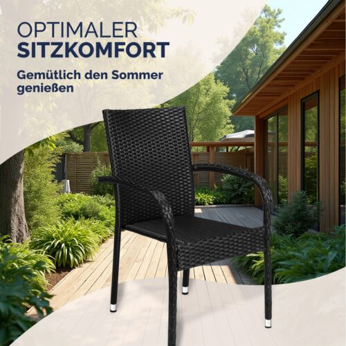 Scaun stivuibil Comfort din poliratan, set de 4, negru