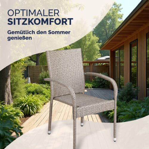 Scaun stivuibil din poliratan Comfort, set 4 piese, crem