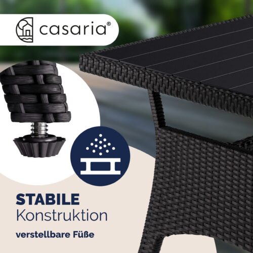 Set de lounge din poliratan negru/crem, blat de masă WPC