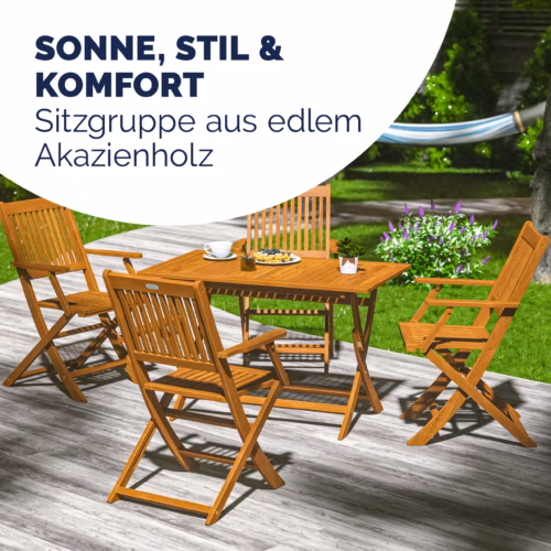 Set gradina si terasa ,masa si 4 scaune pliabile din lemn salcam CASARIA® Sydney Comfort, 5 piese,certificat FSC®