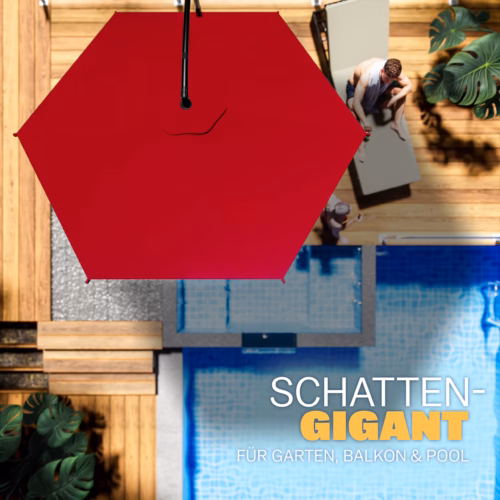 Umbrelă cantilever roșie Ø330cm aluminiu UV 50+ și bază