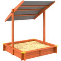 Lada de nisip pentru copii, Spielwerk, acoperis parasolar reglabil, protectie UV 50+, molid, 120 x 120 x 120 cm, Maro,lacuita ecologic