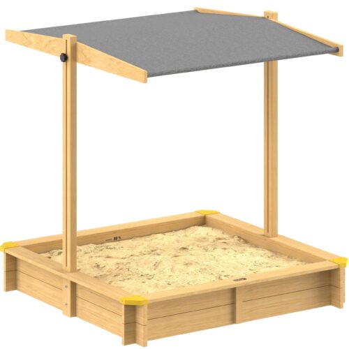 Lada de nisip, maro deschis, 120x120x120cm, cu parasolar rabatabil