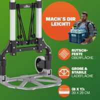 Cărucior manual din aluminiu argintiu/negru, capacitate 80 kg, reglabil pe înălțime