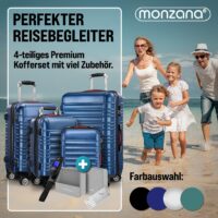 Set valize rigide, 4 piese, cu accesorii, roți 360°, ABS albastru