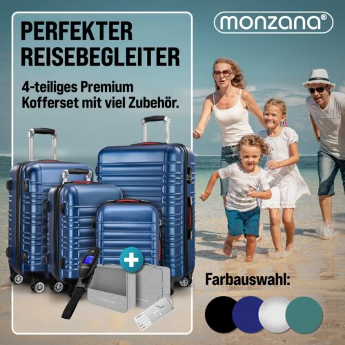 Set valize rigide, 4 piese, cu accesorii, roți 360°, ABS albastru