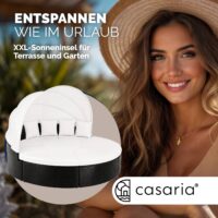 Insulă solară din poliratan, negru/crem, Ø230cm