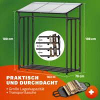 Suport pentru lemne de foc 198x163x70cm Acoperiș de protecție cu prelată rulabilă