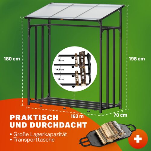 Suport pentru lemne de foc 198x163x70cm Acoperiș de protecție cu prelată rulabilă