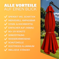 Umbrelă solară LED Mali Roșie Ø350cm Protecție UV 80+ Husă