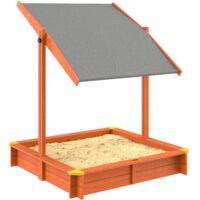 Lada de nisip pentru copii, Spielwerk, acoperis parasolar reglabil, protectie UV 50+, molid, 120 x 120 x 120 cm, Maro,lacuita ecologic