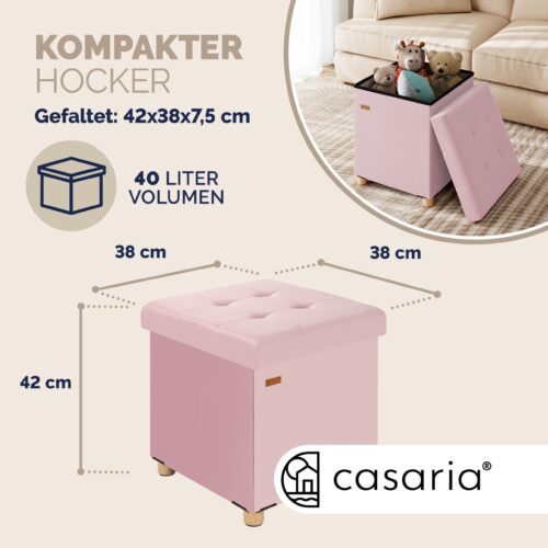Taburet pliabil din catifea roz, 42x38x38cm