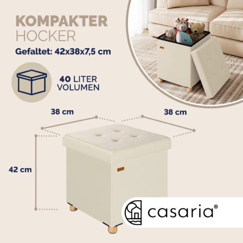 Taburet pliabil din catifea bej, 42x38x38cm