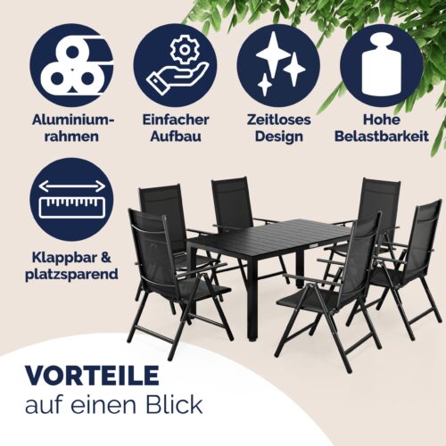 Mobilier de terasa Bern masa cu 6 scaune, 7 piese, antracit, aluminiu, blat WPC